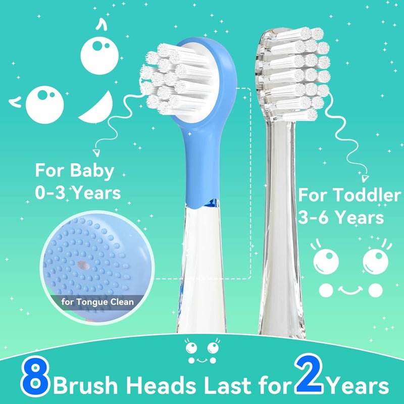 Seago Kids Electric Toothbrushes Rechargeable, Toddler Electric Toothbrush with Magnetic Charging, LED Observing Light, 8 Toothbrush Heads for Ages 2-4-6 Boys Girls (Navy Blue) - Image 2